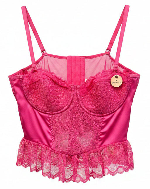 Hot Pink Lace Bustier Corset Top • Y2K Inspired McBling Glam • Size Large