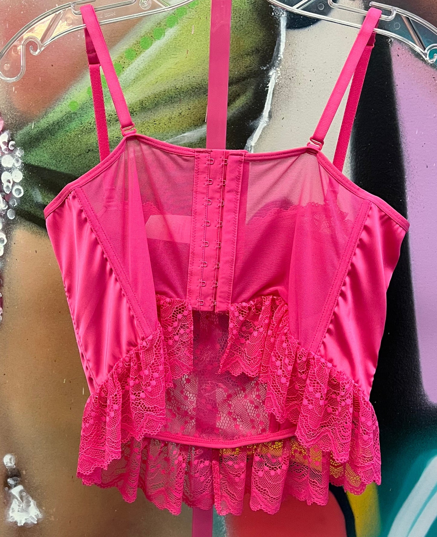 Hot Pink Lace Bustier Corset Top • Y2K Inspired McBling Glam • Size Large