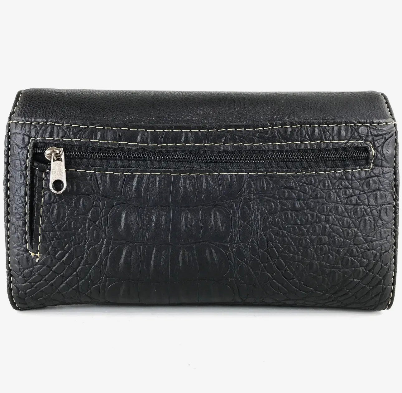 Y2K McBling Croc PU Leather Rhinestone Cross Crossbody Wallet – Black
