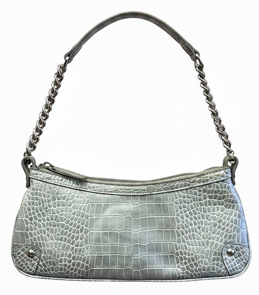 Vintage Y2K Nine West Croc Embossed Shoulder Bag Silver Gray Chain Purse
