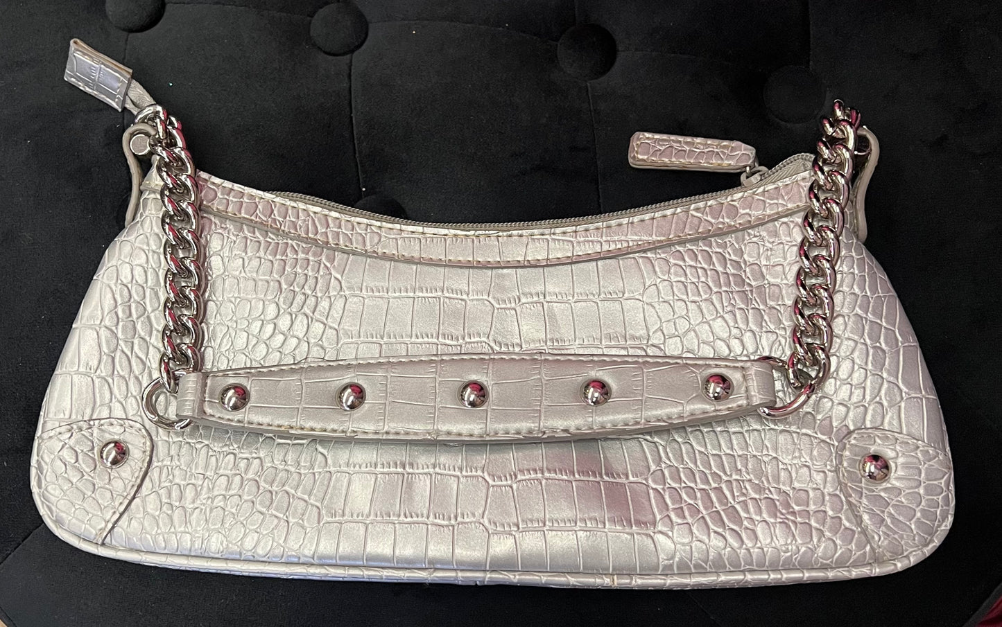 Vintage Y2K Nine West Croc Embossed Shoulder Bag Silver Gray Chain Purse