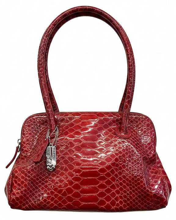 Vintage Y2K Red Faux Snakeskin Shoulder Bag Oversized Glam Purse