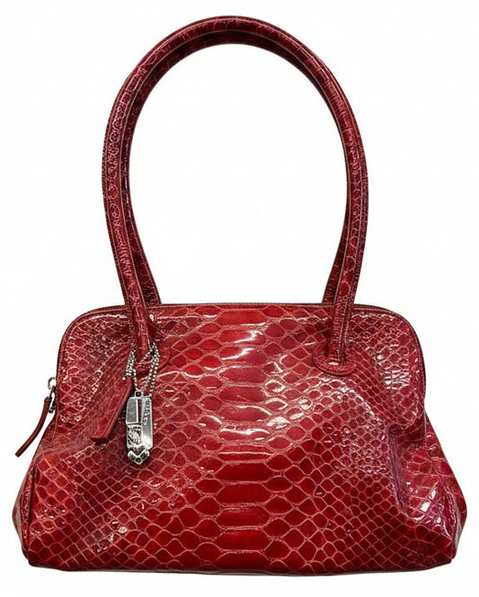 Vintage Y2K Red Faux Snakeskin Shoulder Bag Oversized Glam Purse