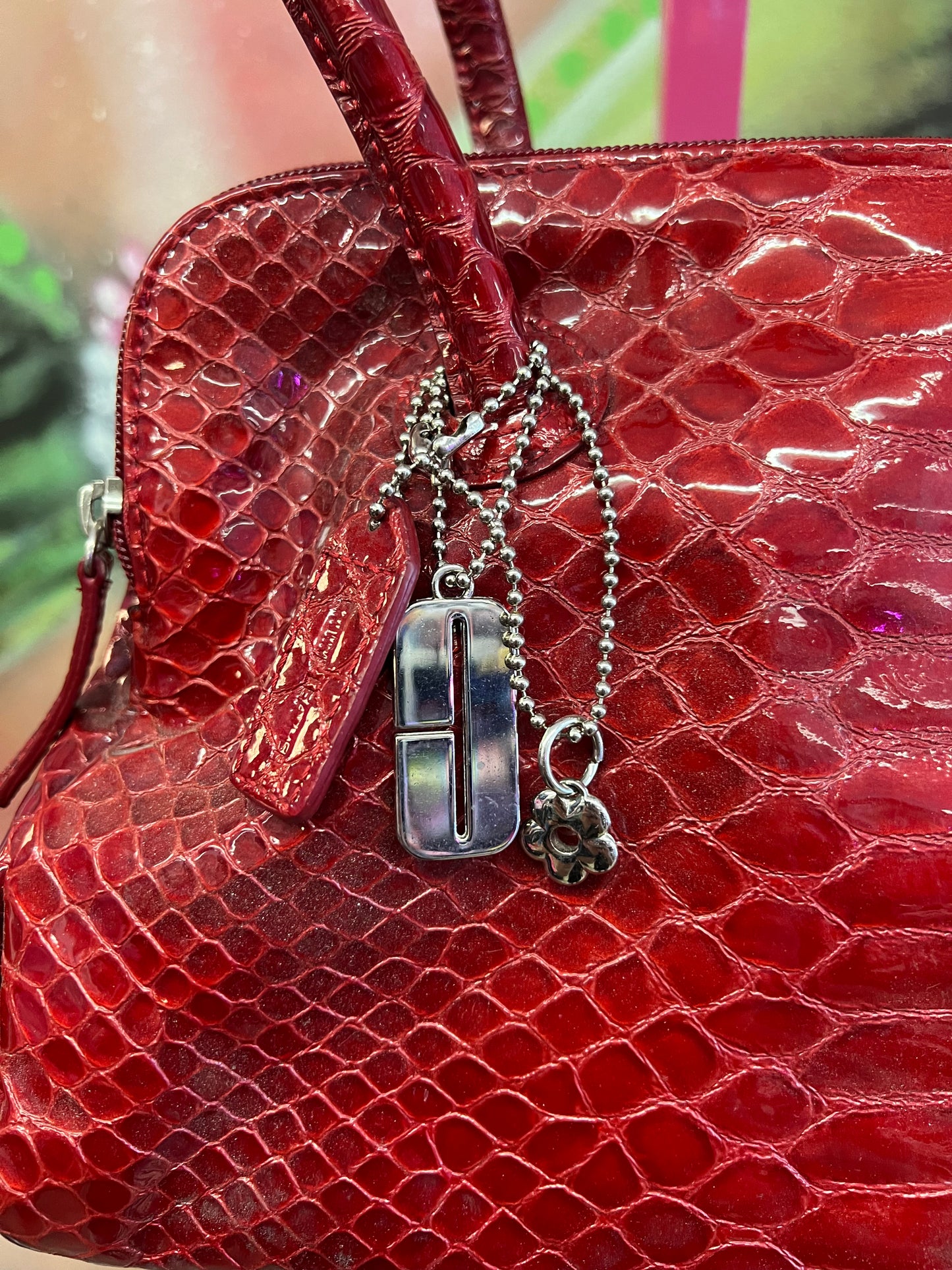 Vintage Y2K Red Faux Snakeskin Shoulder Bag Oversized Glam Purse