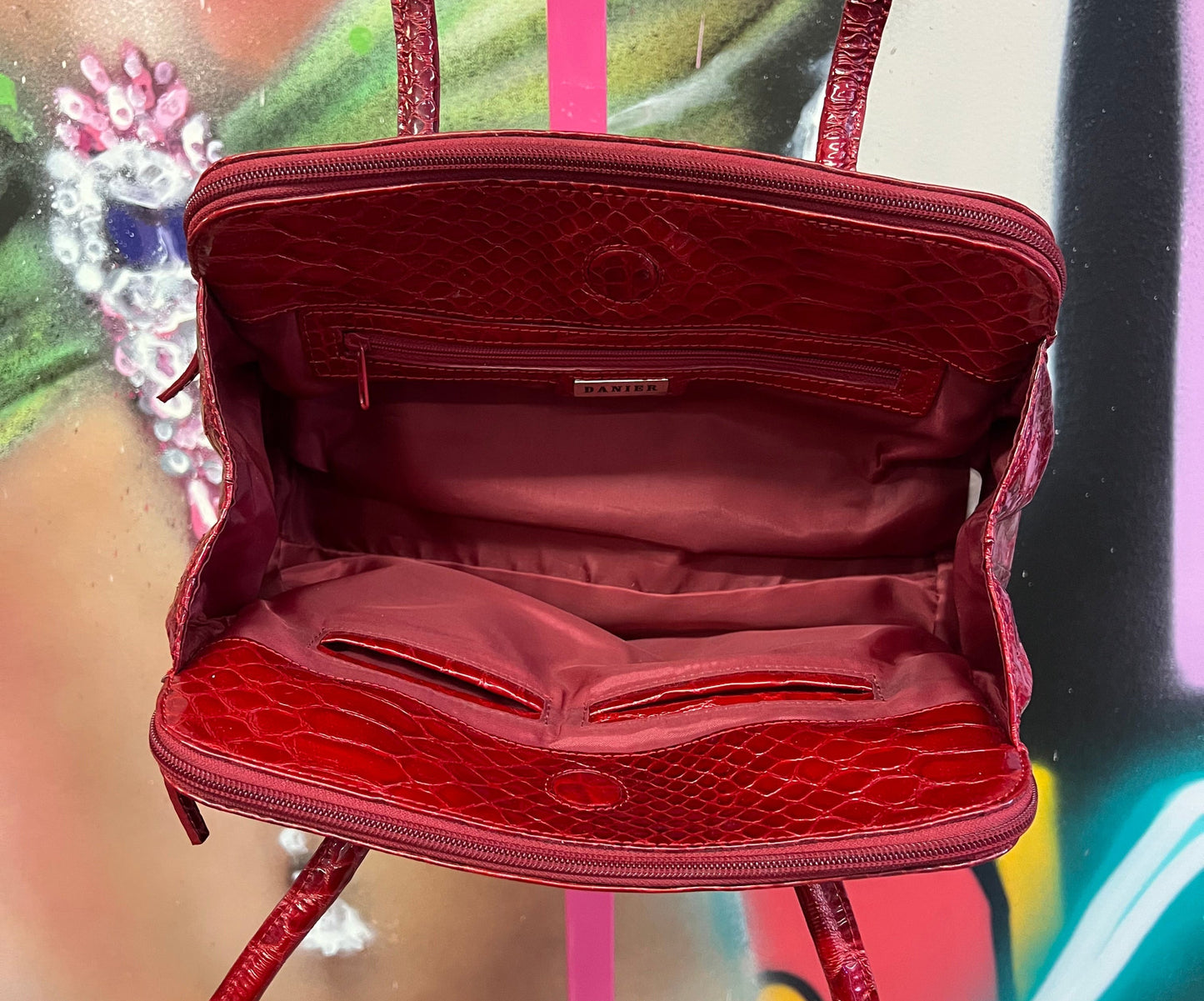 Vintage Y2K Red Faux Snakeskin Shoulder Bag Oversized Glam Purse