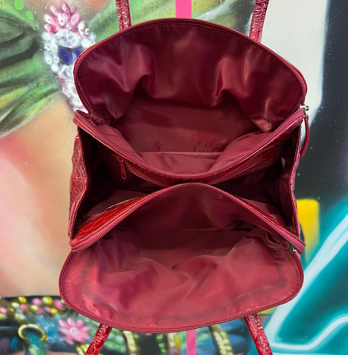 Vintage Y2K Red Faux Snakeskin Shoulder Bag Oversized Glam Purse