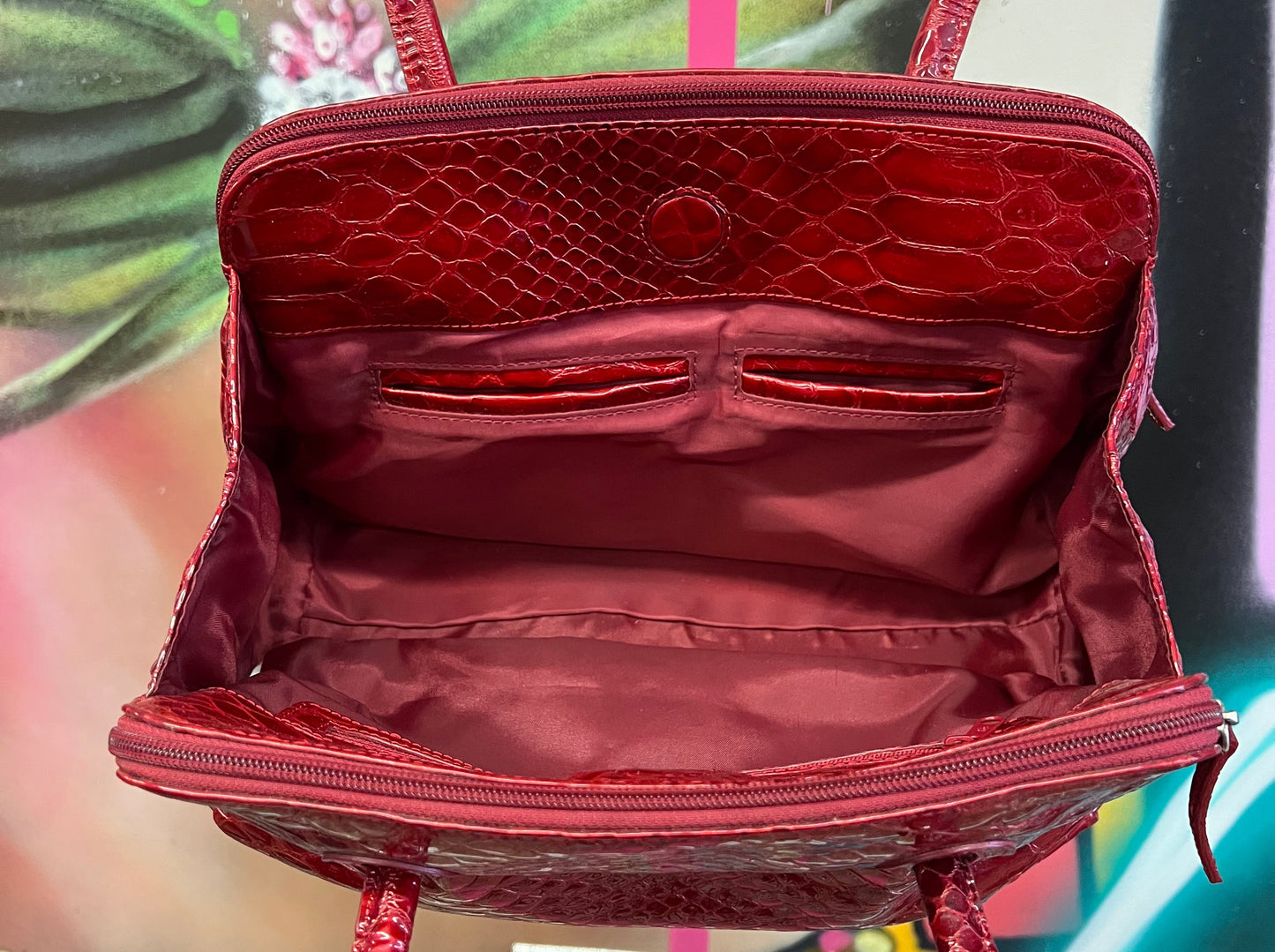Vintage Y2K Red Faux Snakeskin Shoulder Bag Oversized Glam Purse