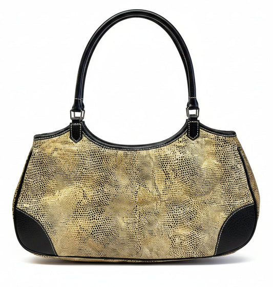Vintage Y2K Snakeskin Print Shoulder Bag Tan & Black Handbag