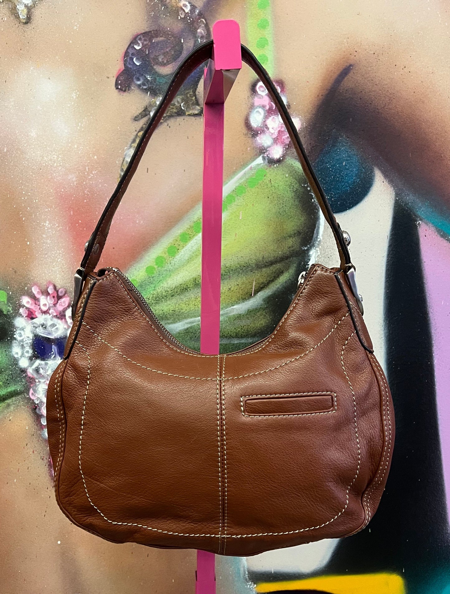 B. Makowsky Vintage Y2K Brown Leather Tassel Shoulder Bag Boho Glam Purse