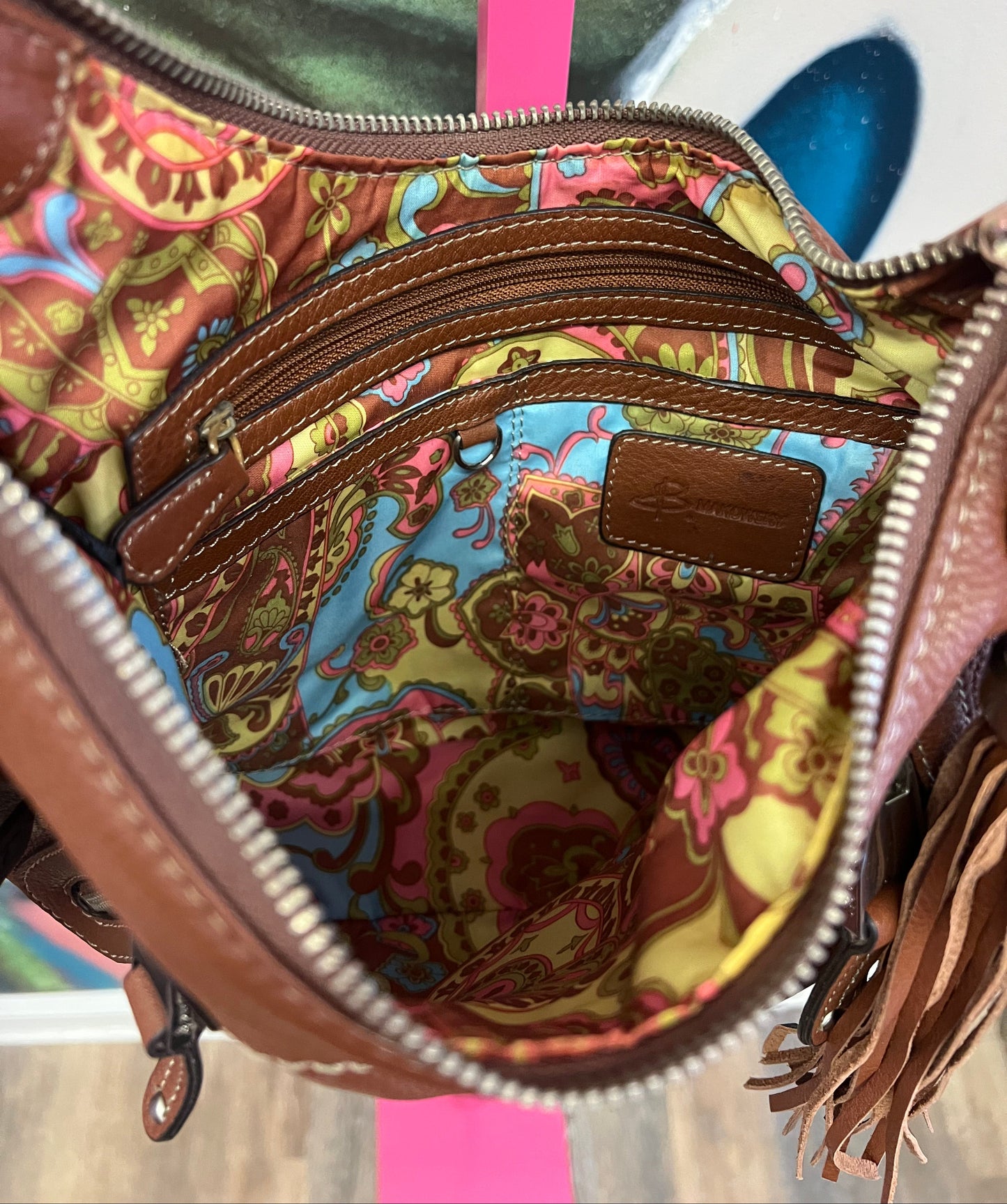 B. Makowsky Vintage Y2K Brown Leather Tassel Shoulder Bag Boho Glam Purse