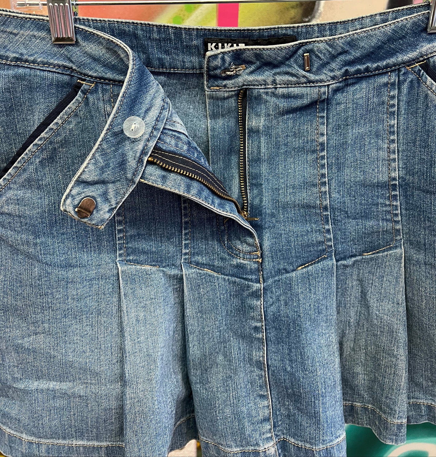 Vintage Y2K Kikit Jeans Pleated Denim Mini Skirt