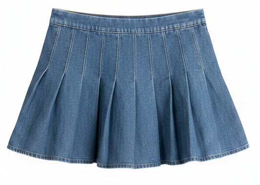Vintage Y2K Pleated Denim Mini Skirt Low Rise Early 2000s Size XS