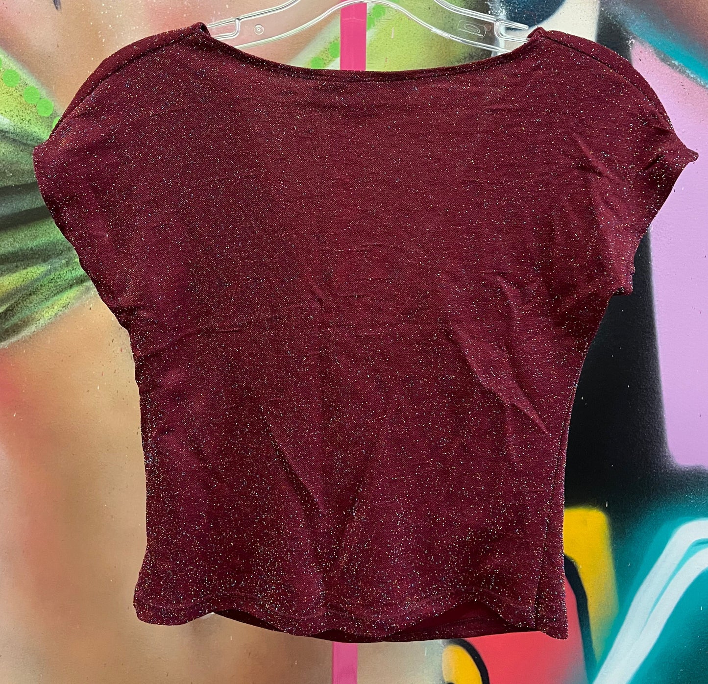 Vintage Y2K Metallic Cowl Neck Top Burgundy Shimmer  Size L