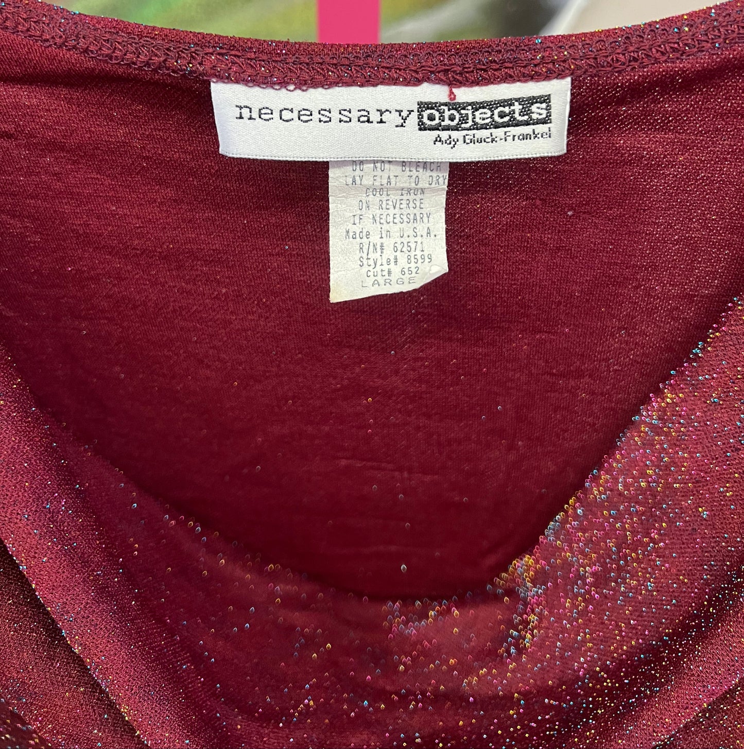 Vintage Y2K Metallic Cowl Neck Top Burgundy Shimmer  Size L
