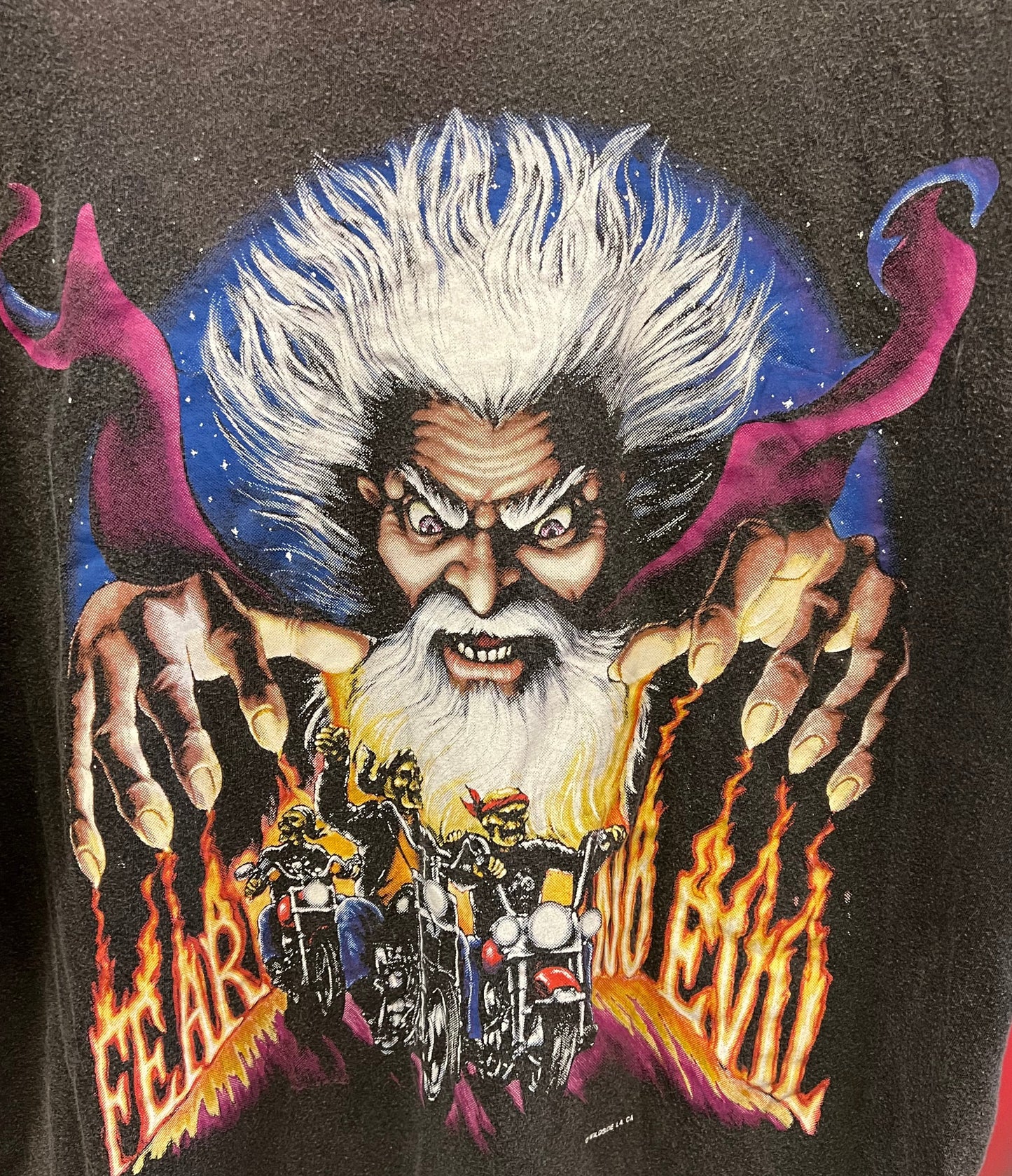 Vintage Fantasy Wizard Graphic Tee Black Distressed Biker Style T Shirt