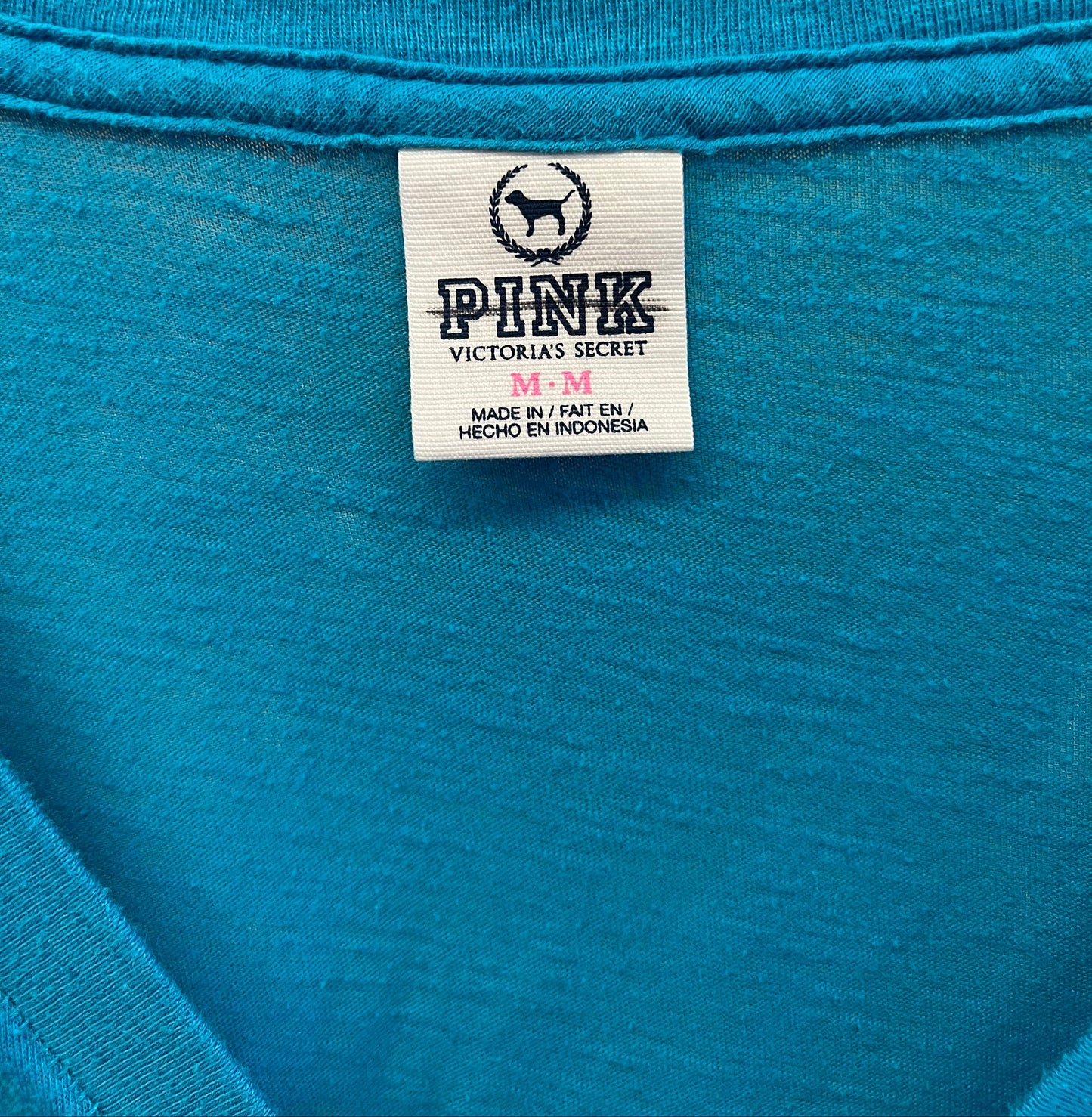 Victoria’s Secret PINK Love Pink Blue V Neck Tee Size M