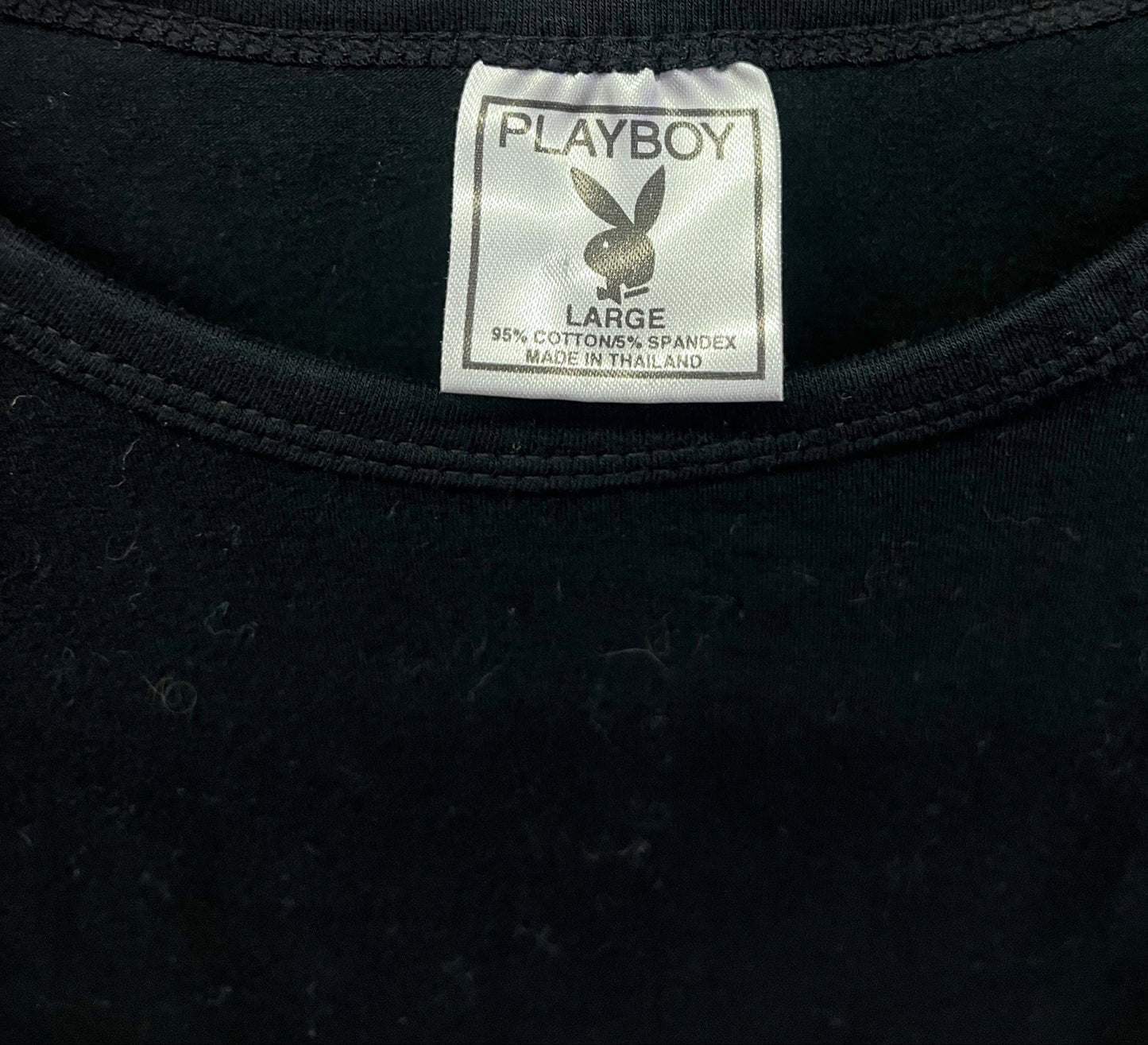 Vintage Y2K Playboy Black Tee Minimal Logo Stretch Top