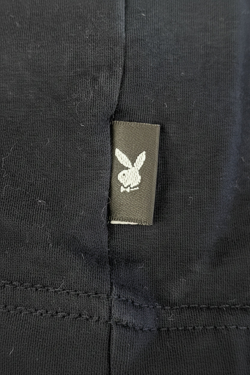 Vintage Y2K Playboy Black Tee Minimal Logo Stretch Top
