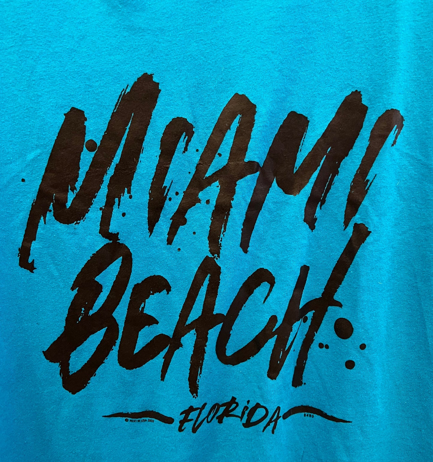 Miami Beach Florida Blue Graphic V Neck Tee Size Medium