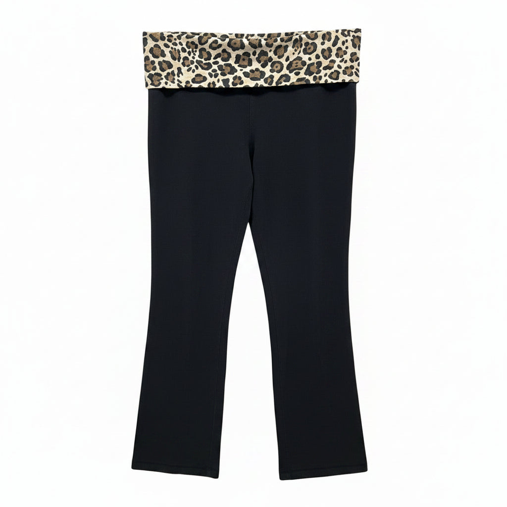 Vintage Y2K McBling Leopard Fold Over Flare Pants Size L