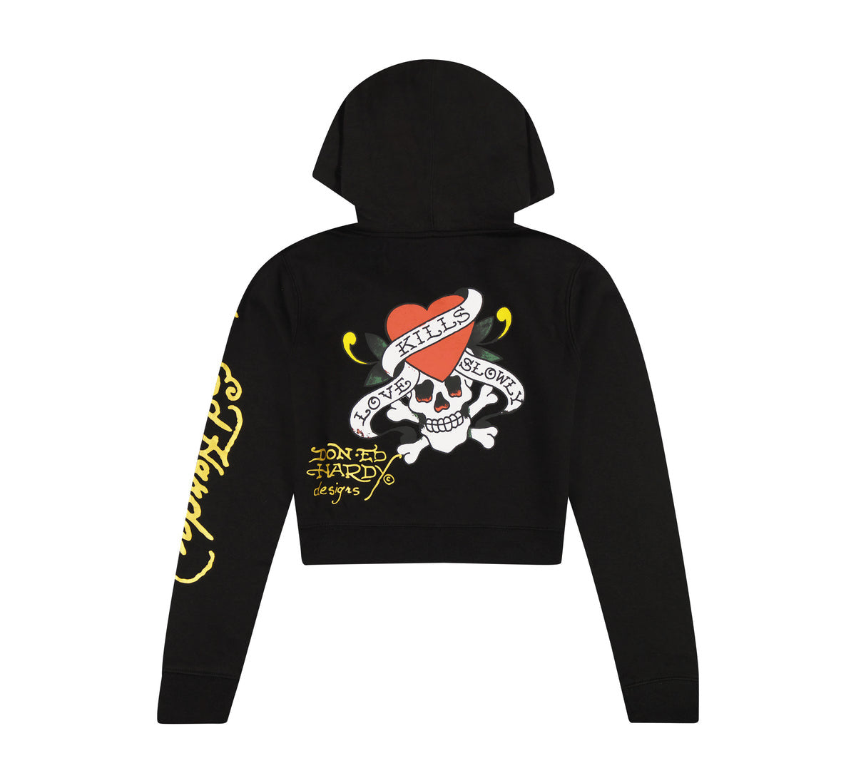 Ed Hardy Love Kills Slowly Cropped Zip Hoodie Black Y2K McBling