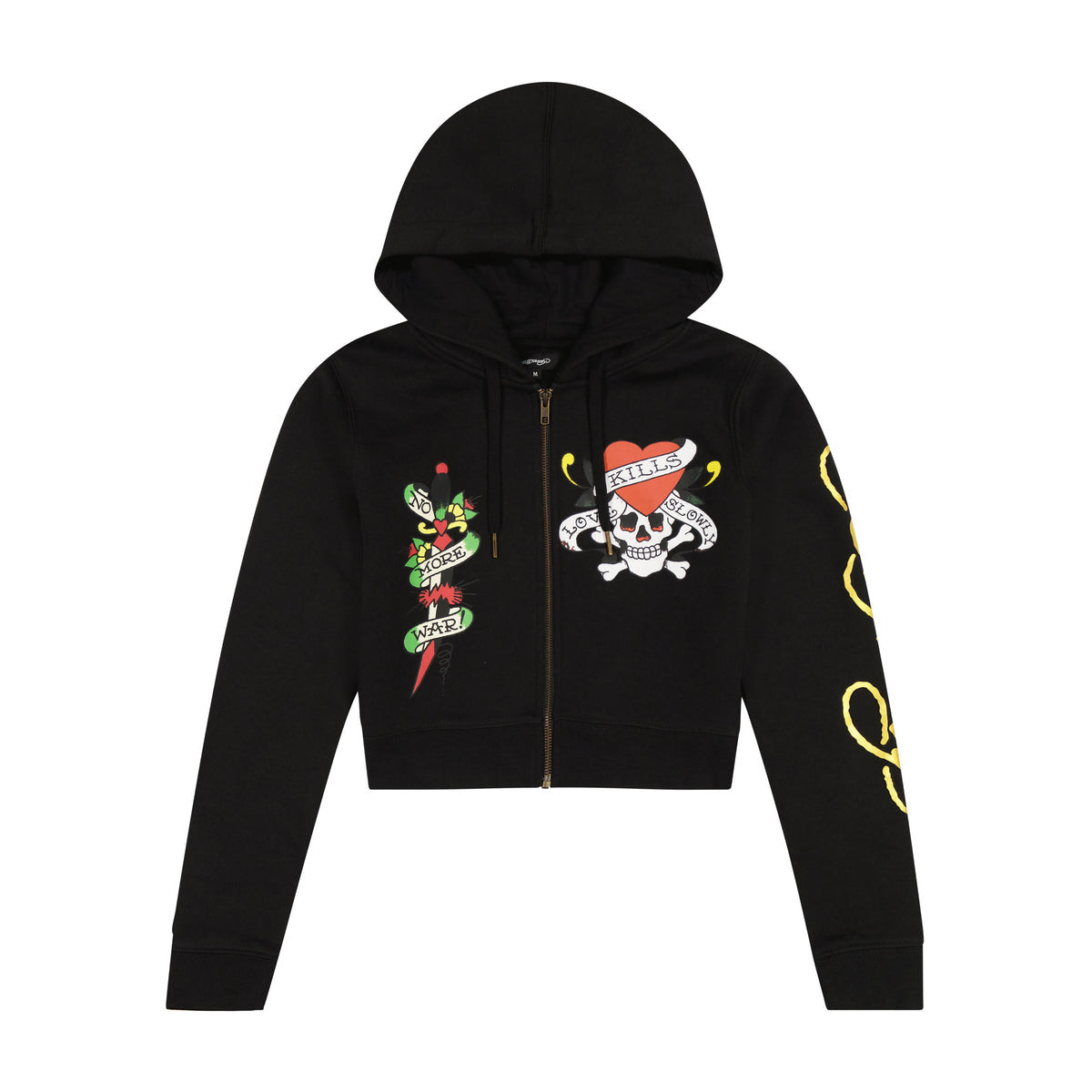 Ed Hardy Love Kills Slowly Cropped Zip Hoodie Black Y2K McBling