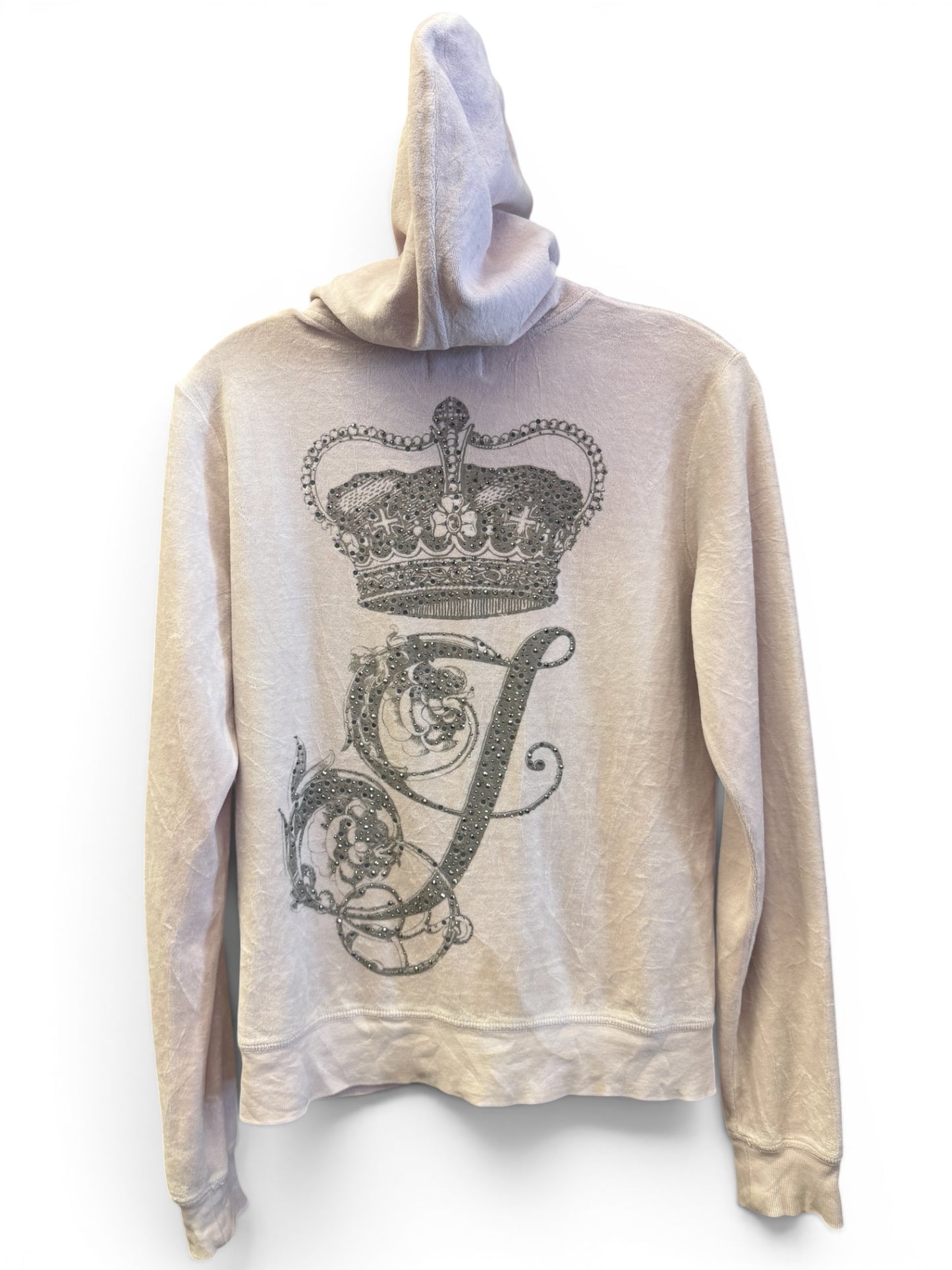 Vintage Juicy Couture Y2K Velour Zip Hoodie Gray Crown Logo Size L (SKU002)