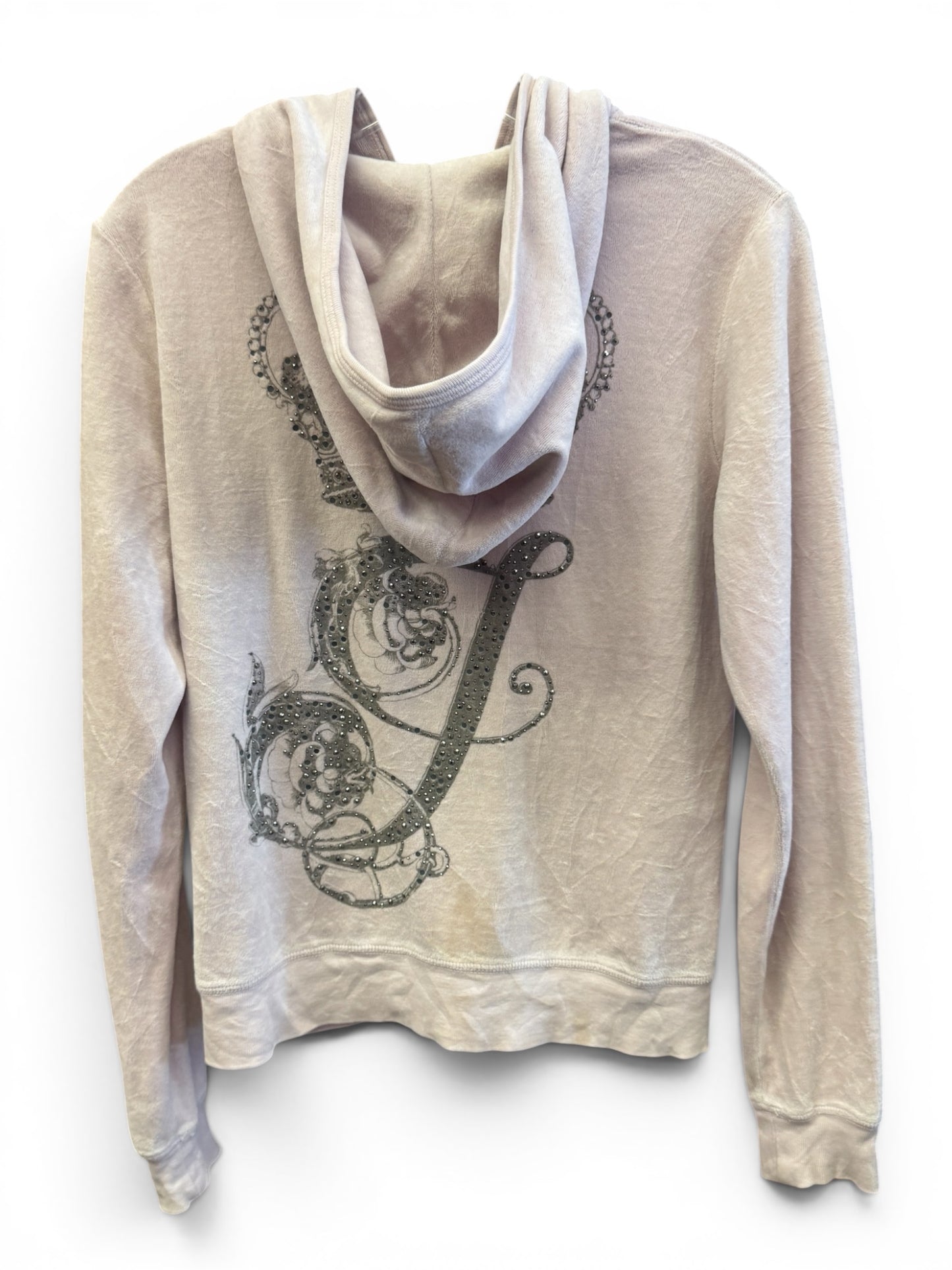 Vintage Juicy Couture Y2K Velour Zip Hoodie Gray Crown Logo Size L (SKU002)