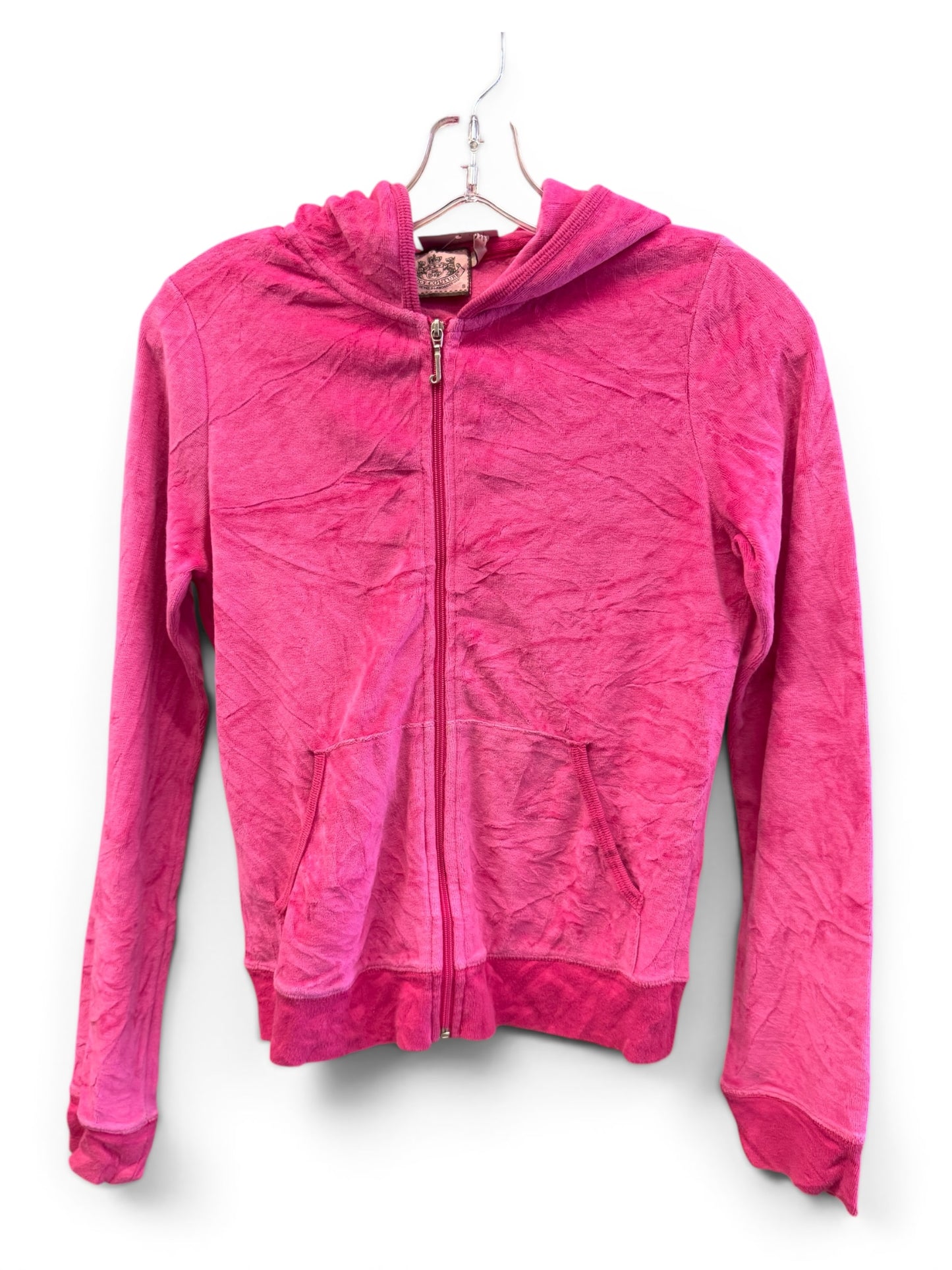 Vintage Juicy Couture Y2K Velour Zip Hoodie Pink Heart Logo Size S (SKU011)