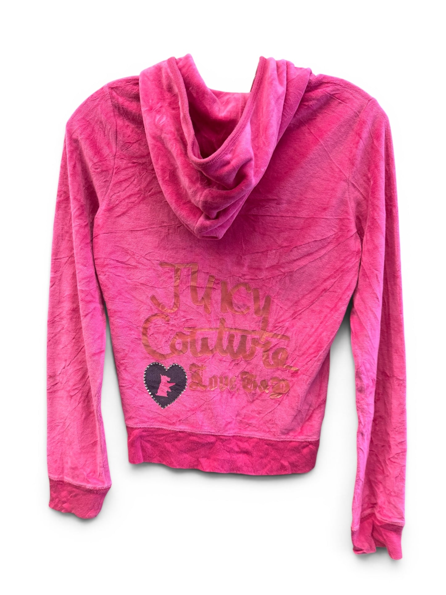 Vintage Juicy Couture Y2K Velour Zip Hoodie Pink Heart Logo Size S (SKU011)