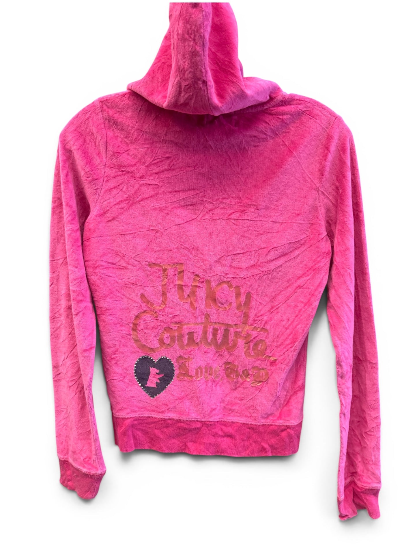 Vintage Juicy Couture Y2K Velour Zip Hoodie Pink Heart Logo Size S (SKU011)