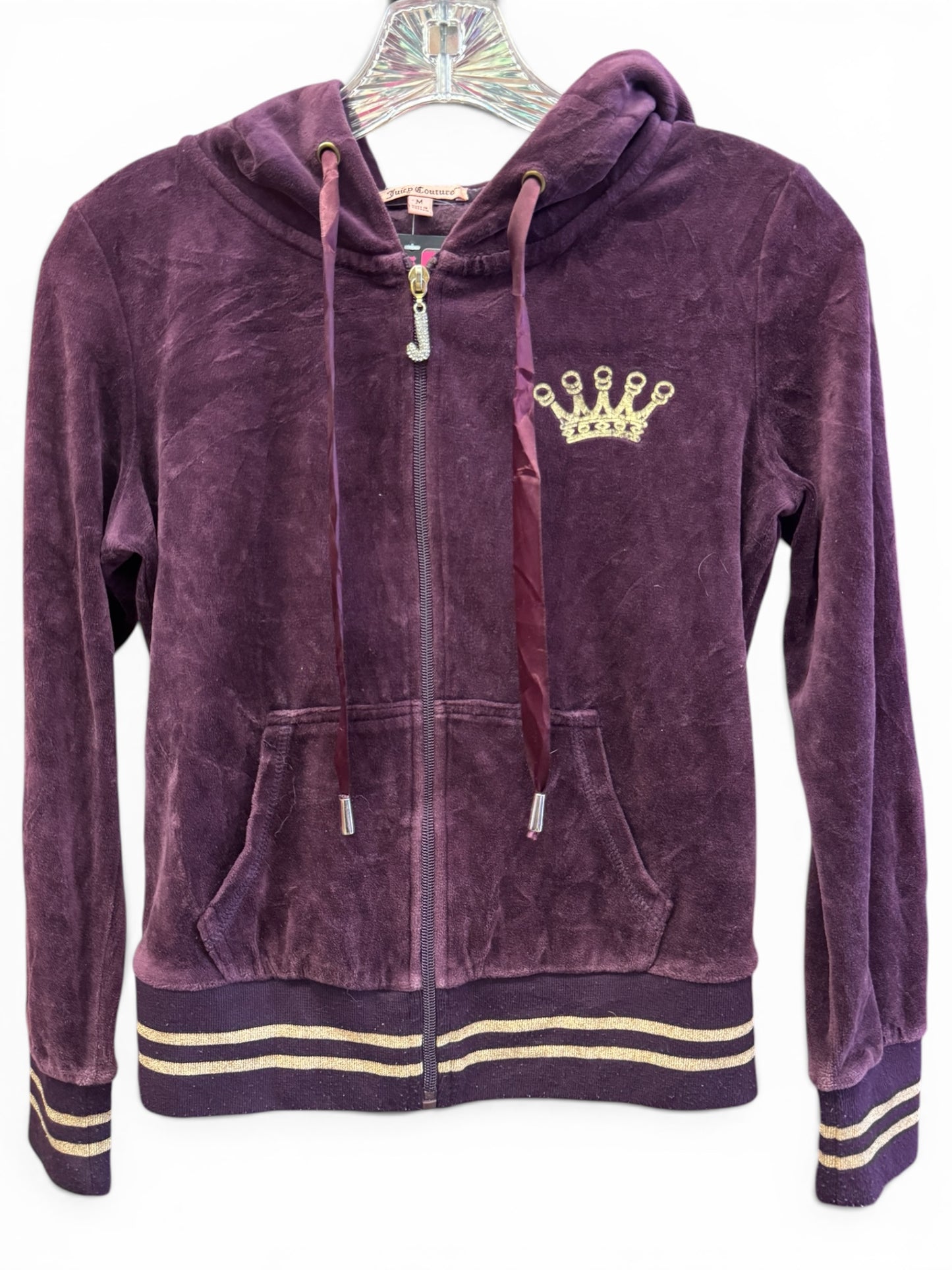Vintage Juicy Couture Y2K Velour Zip Hoodie Purple Crown Logo Size M (SKU016)