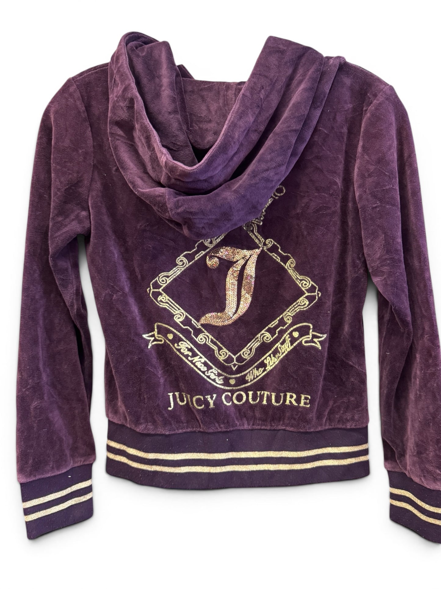Vintage Juicy Couture Y2K Velour Zip Hoodie Purple Crown Logo Size M (SKU016)