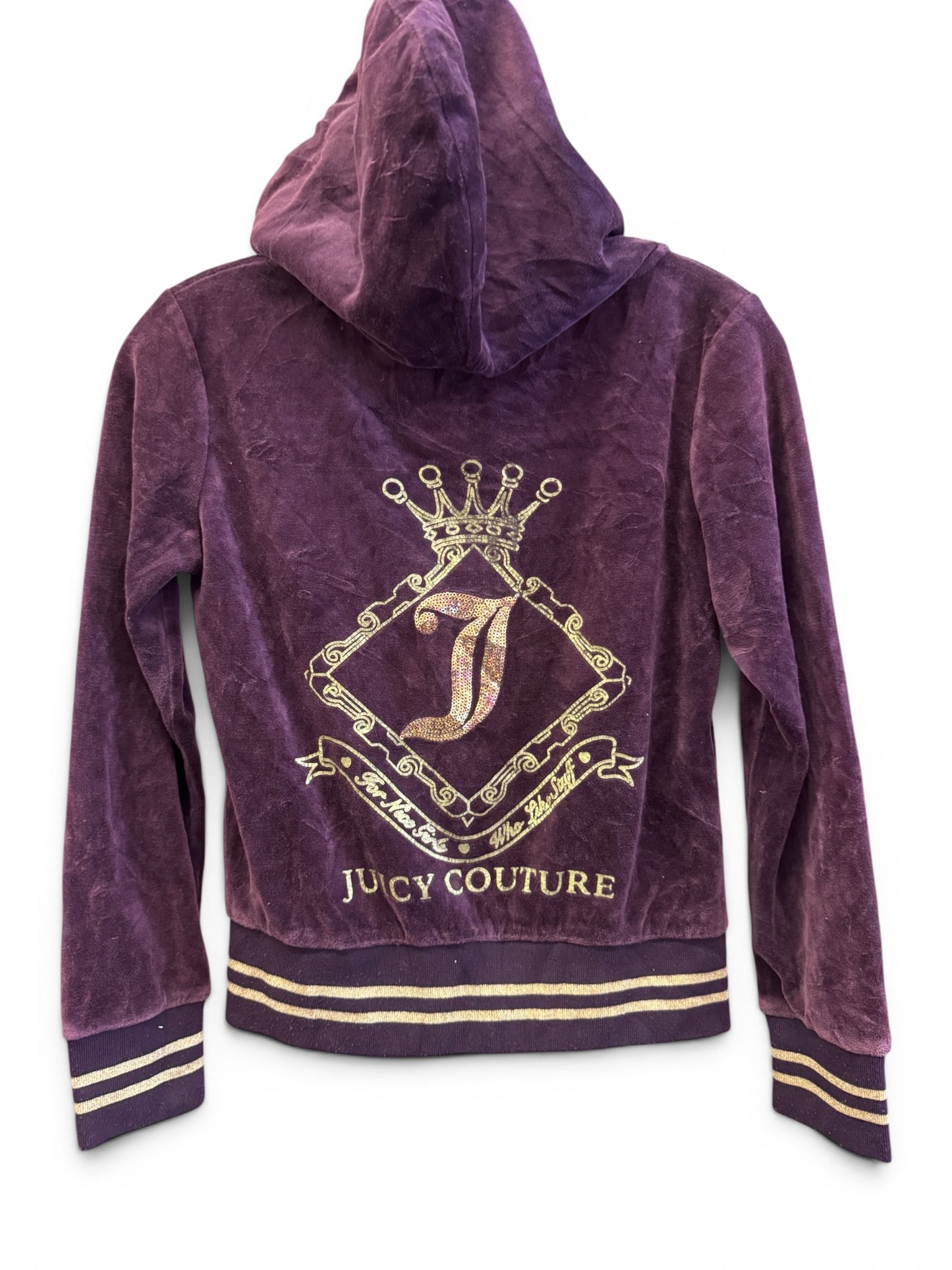 Vintage Juicy Couture Y2K Velour Zip Hoodie Purple Crown Logo Size M (SKU016)